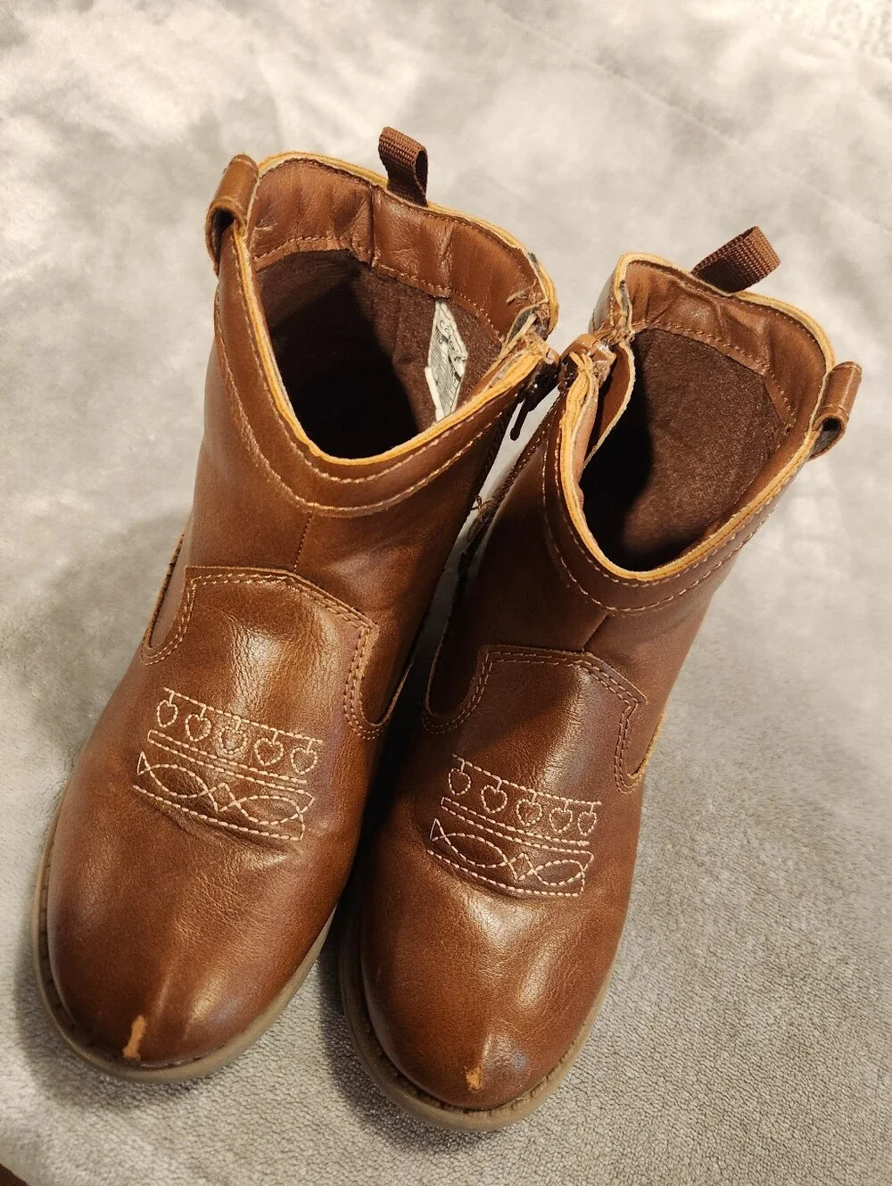 Free W/Bundle Kids Brown Western Pull-On Boots, Size 12